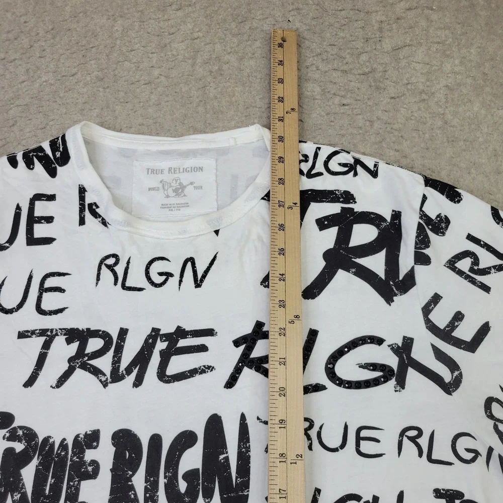 True Religion Shirt Adult Mens 2XL White All Over Print Short Sleeve Who